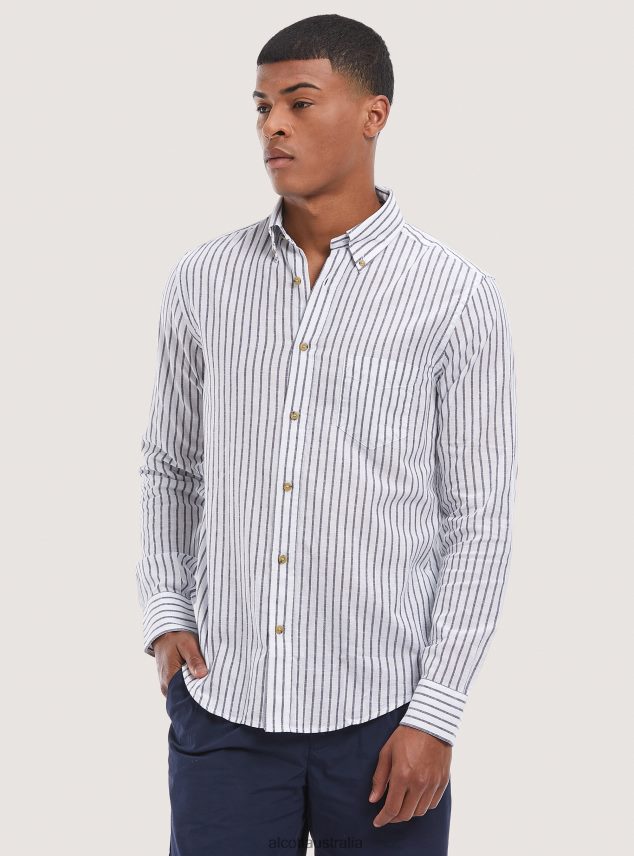 Striped Linen Blend Shirt Men 2TH442832 BLUE NAVY Alcott Clothing