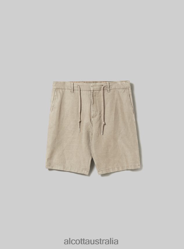 Linen-Blend Bermuda Shorts With Drawstring Waist Men 2TH442626 BG2 BEIGE MEDIUM Alcott Clothing