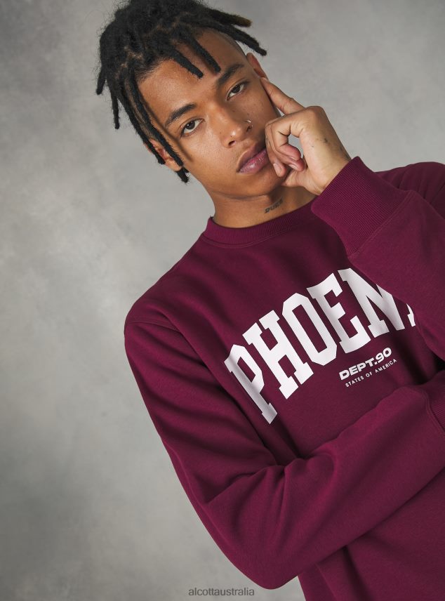 Felpa Girocollo Con Stampa College Men 2TH442743 BO1 BORDEAUX DARK Alcott Clothing