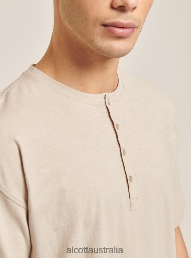 Linen Blend T-Shirt With Serape Collar Men 2TH4421053 WHITE Alcott Clothing