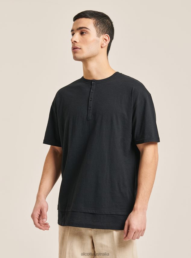 Linen Blend T-Shirt With Serape Collar Men 2TH4421083 WHITE Alcott Clothing