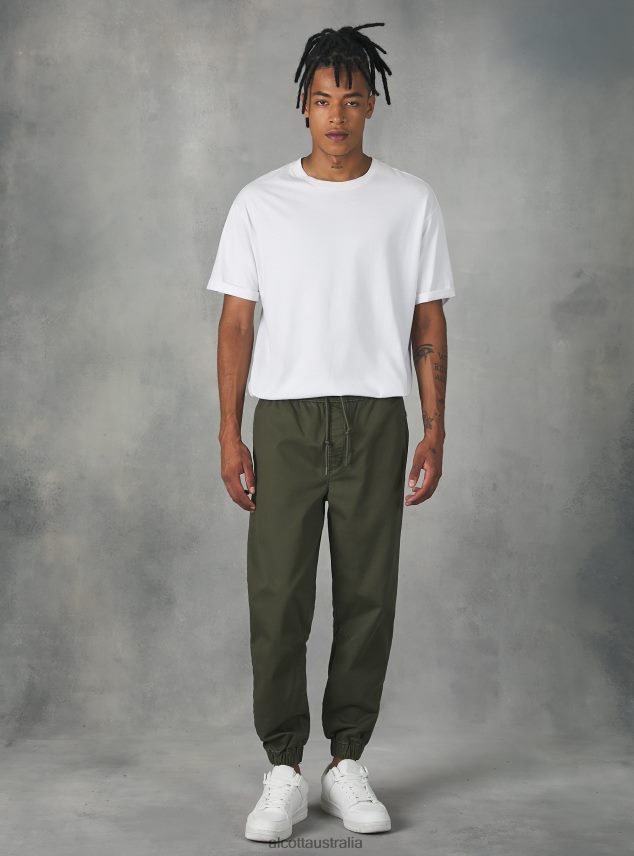 Cotton Jogger Trousers With Elastic Band And Drawstring Men 2TH442997 KY2 KAKY MEDIUM Alcott Clothing