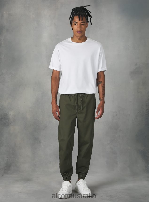 Cotton Jogger Trousers With Elastic Band And Drawstring Men 2TH442997 KY2 KAKY MEDIUM Alcott Clothing