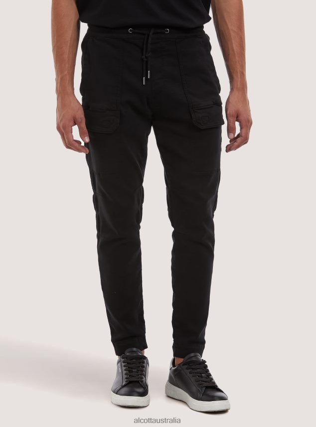Cotton Jogger Trousers With Large Pockets Men 2TH4421107 BK1 BLACK Alcott Clothing