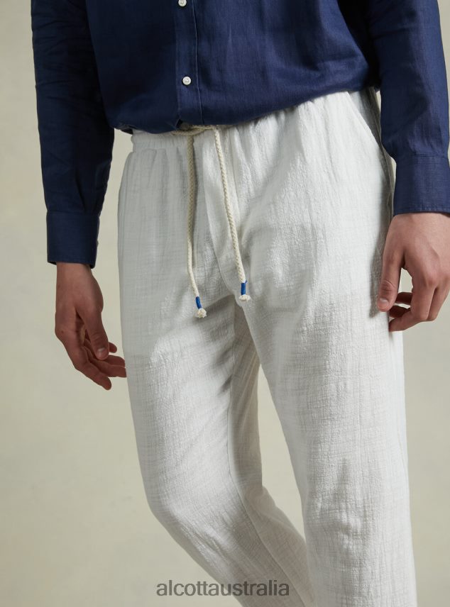 Cotton Trousers With Drawstring Waist Men 2TH442761 WH1 OFF WHITE Alcott Clothing