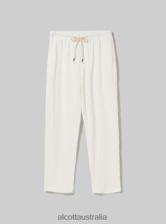 Cotton Trousers With Drawstring Waist Men 2TH442761 WH1 OFF WHITE Alcott Clothing