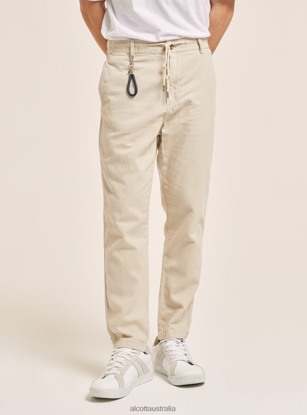Linen Blend Lace-Up Pants Men 2TH4421071 C017 WHITE Alcott Clothing