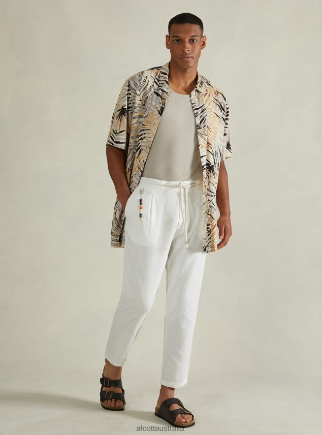 Linen-Blend Trousers With Drawstring Waist Men 2TH442611 BG2 BEIGE MEDIUM Alcott Clothing