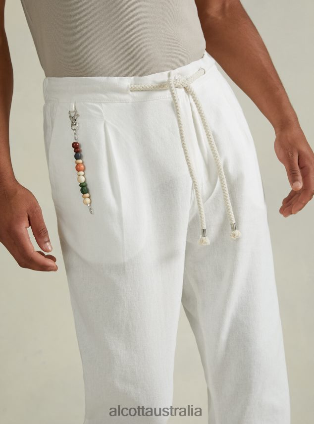 Linen-Blend Trousers With Drawstring Waist Men 2TH442611 BG2 BEIGE MEDIUM Alcott Clothing