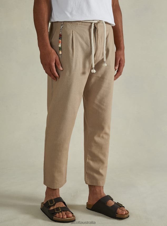 Linen-Blend Trousers With Drawstring Waist Men 2TH442614 BG2 BEIGE MEDIUM Alcott Clothing