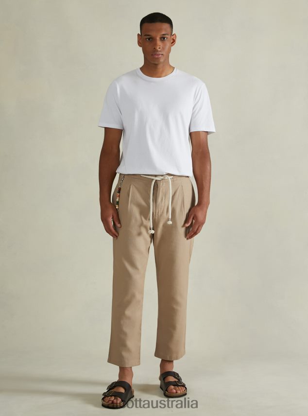 Linen-Blend Trousers With Drawstring Waist Men 2TH442614 BG2 BEIGE MEDIUM Alcott Clothing