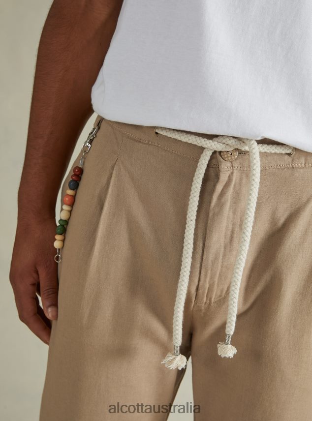 Linen-Blend Trousers With Drawstring Waist Men 2TH442614 BG2 BEIGE MEDIUM Alcott Clothing