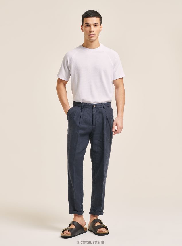 Pure Linen Trousers With Pleats Men 2TH442843 C6603 KAKY Alcott Clothing