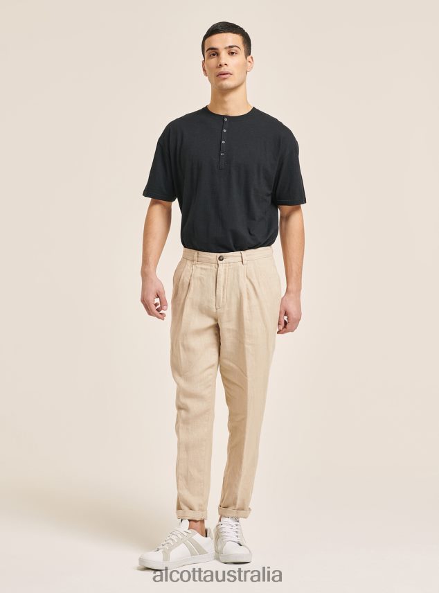 Pure Linen Trousers With Pleats Men 2TH442860 C6603 KAKY Alcott Clothing
