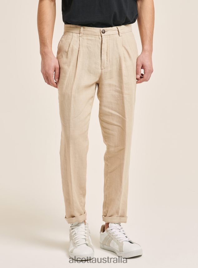 Pure Linen Trousers With Pleats Men 2TH442860 C6603 KAKY Alcott Clothing