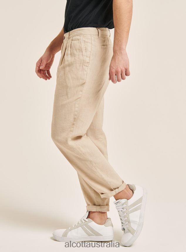 Pure Linen Trousers With Pleats Men 2TH442860 C6603 KAKY Alcott Clothing