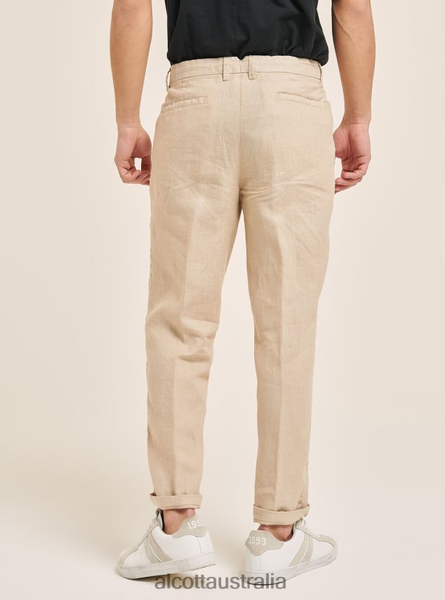 Pure Linen Trousers With Pleats Men 2TH442860 C6603 KAKY Alcott Clothing