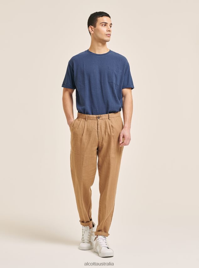 Pure Linen Trousers With Pleats Men 2TH442861 C6603 KAKY Alcott Clothing