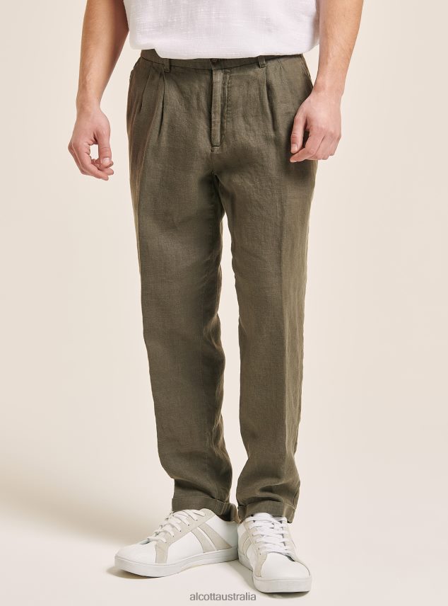 Pure Linen Trousers With Pleats Men 2TH442975 C6603 KAKY Alcott Clothing