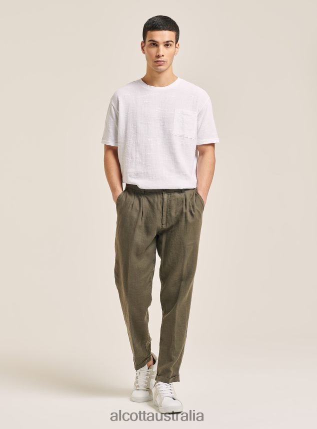 Pure Linen Trousers With Pleats Men 2TH442975 C6603 KAKY Alcott Clothing