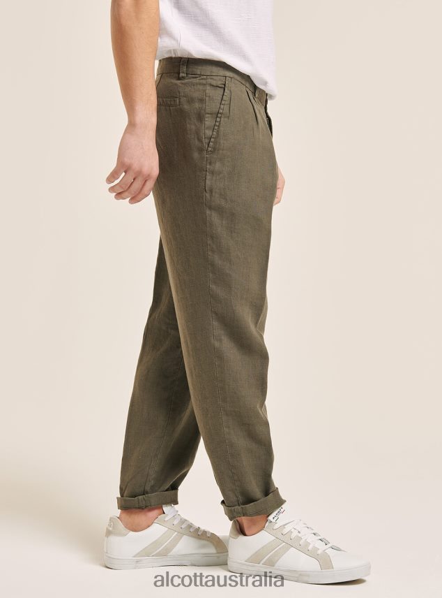Pure Linen Trousers With Pleats Men 2TH442975 C6603 KAKY Alcott Clothing