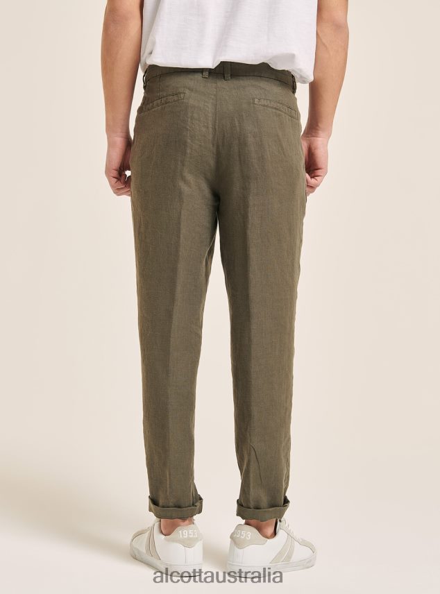 Pure Linen Trousers With Pleats Men 2TH442975 C6603 KAKY Alcott Clothing