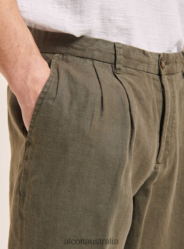 Pure Linen Trousers With Pleats Men 2TH442975 C6603 KAKY Alcott Clothing