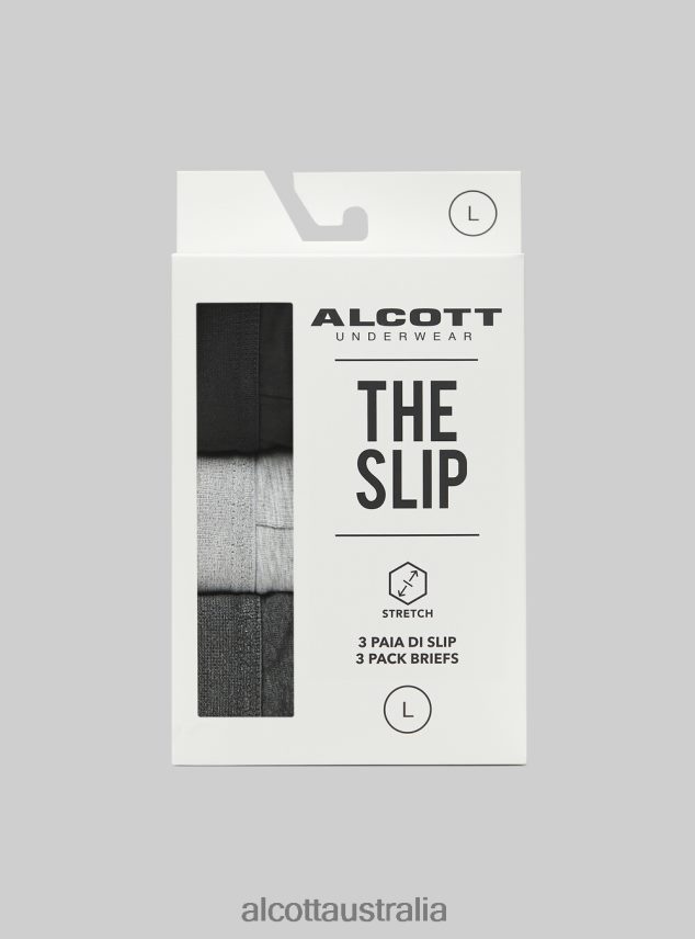 Set Of 3 Pairs Of Stretch Cotton Briefs Men 2TH4421115 BK1/MGY2/MGY1 Alcott Clothing