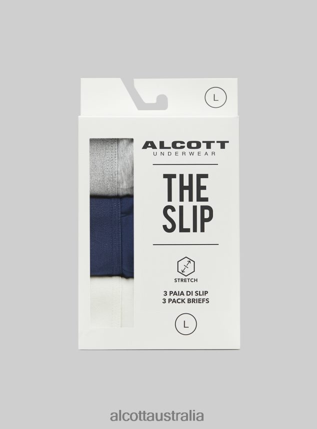 Set Of 3 Pairs Of Stretch Cotton Briefs Men 2TH4421116 BK1/MGY2/MGY1 Alcott Clothing