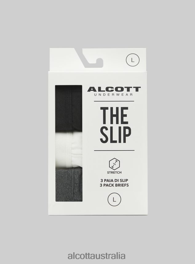 Set Of 3 Pairs Of Stretch Cotton Briefs Men 2TH442815 BK1/MGY2/MGY1 Alcott Clothing