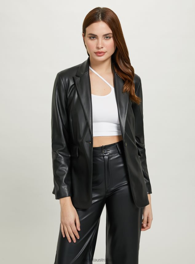 Leather-Effect Single-Breasted Blazer Women 2TH442488 BK1 BLACK Alcott Clothing