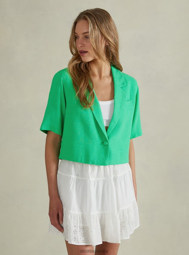 Linen Blend Cropped Blazer Women 2TH442186 GN3 GREEN LIGHT Alcott Clothing