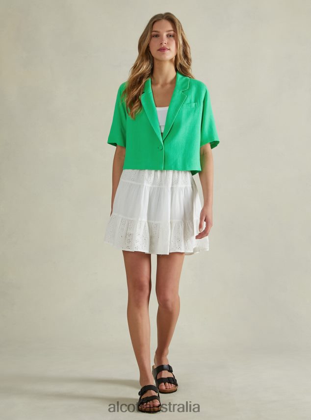 Linen Blend Cropped Blazer Women 2TH442186 GN3 GREEN LIGHT Alcott Clothing