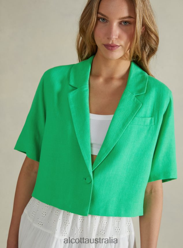 Linen Blend Cropped Blazer Women 2TH442186 GN3 GREEN LIGHT Alcott Clothing