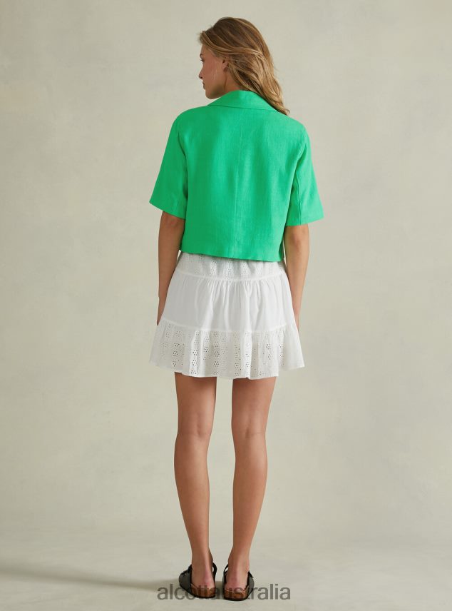 Linen Blend Cropped Blazer Women 2TH442186 GN3 GREEN LIGHT Alcott Clothing