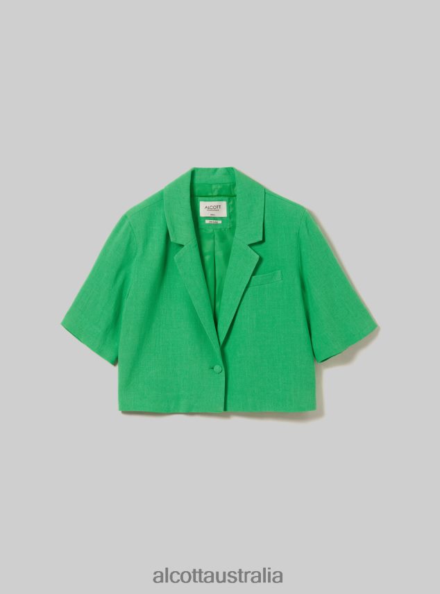 Linen Blend Cropped Blazer Women 2TH442186 GN3 GREEN LIGHT Alcott Clothing