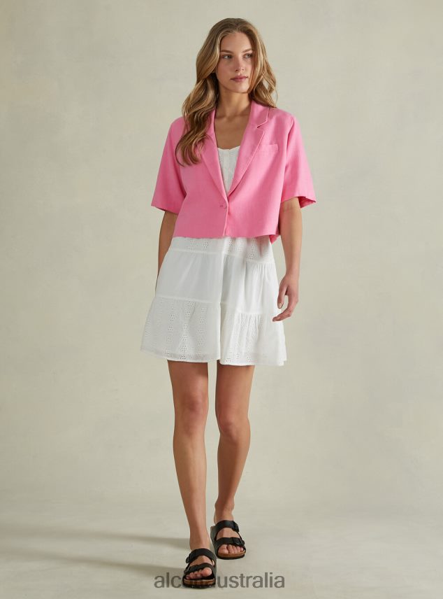 Linen Blend Cropped Blazer Women 2TH442506 GN3 GREEN LIGHT Alcott Clothing