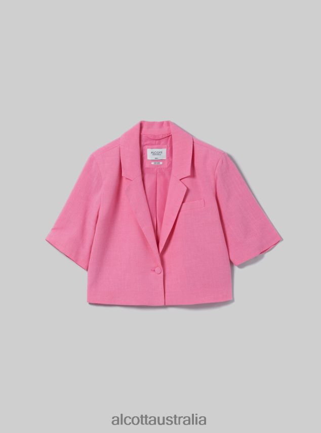 Linen Blend Cropped Blazer Women 2TH442506 GN3 GREEN LIGHT Alcott Clothing