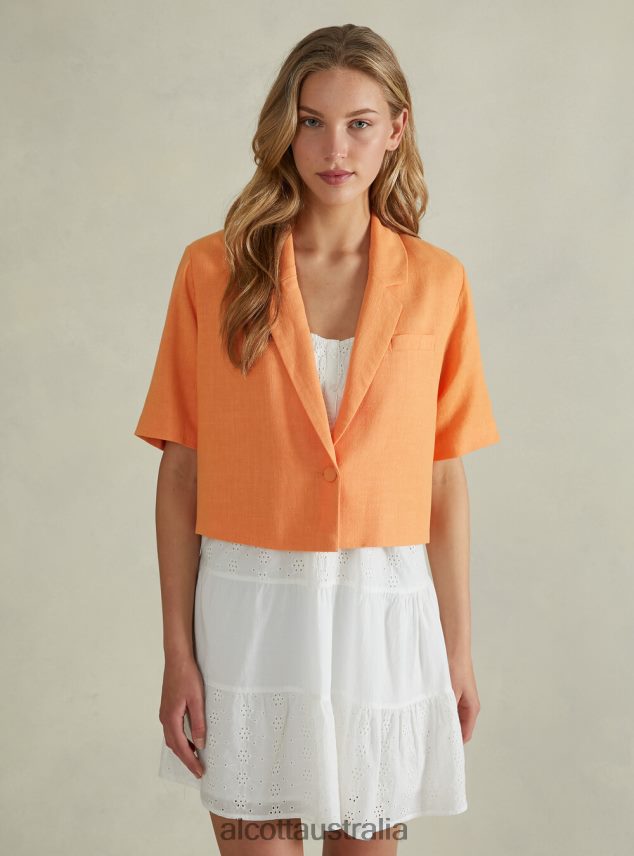 Linen Blend Cropped Blazer Women 2TH442514 GN3 GREEN LIGHT Alcott Clothing