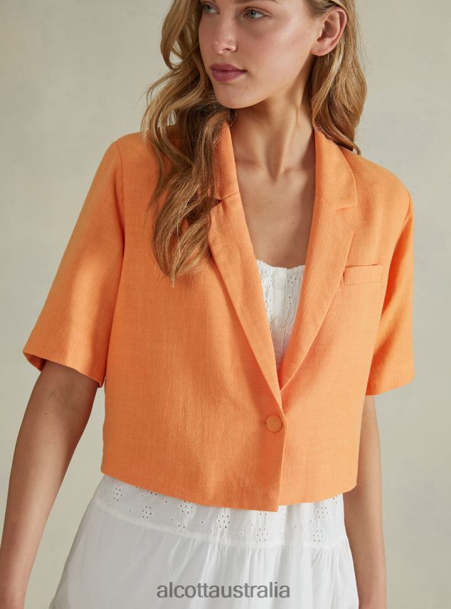 Linen Blend Cropped Blazer Women 2TH442514 GN3 GREEN LIGHT Alcott Clothing