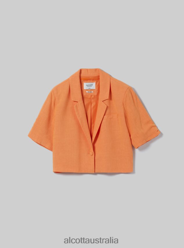 Linen Blend Cropped Blazer Women 2TH442514 GN3 GREEN LIGHT Alcott Clothing