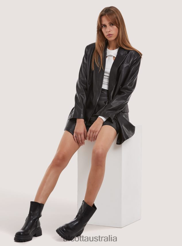 Oversize Leather-Effect Double-Breasted Blazer Women 2TH442312 BK1 BLACK Alcott Clothing