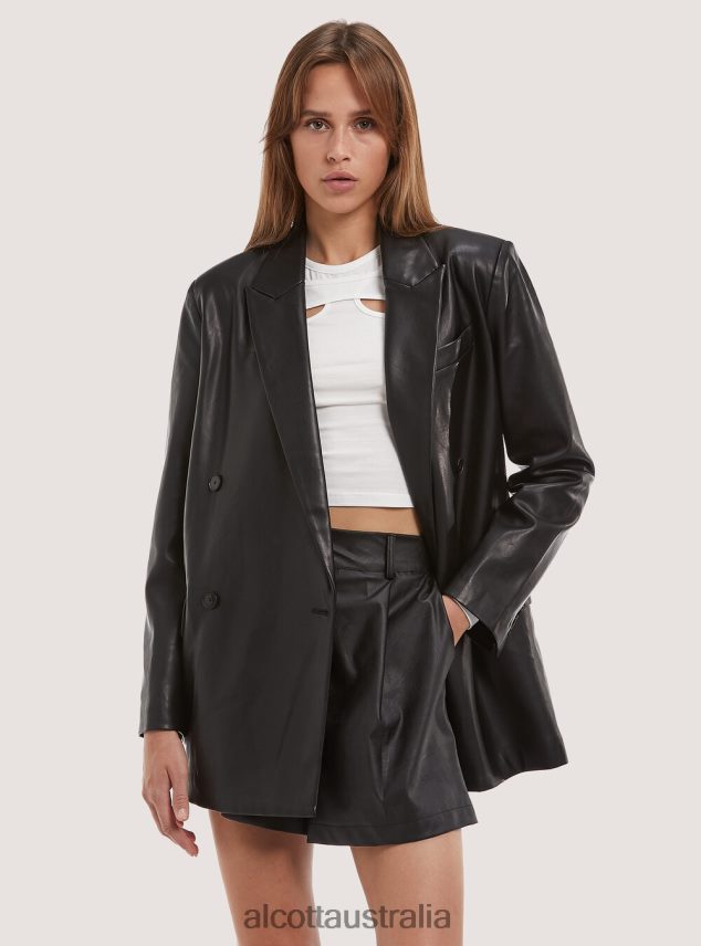 Oversize Leather-Effect Double-Breasted Blazer Women 2TH442312 BK1 BLACK Alcott Clothing