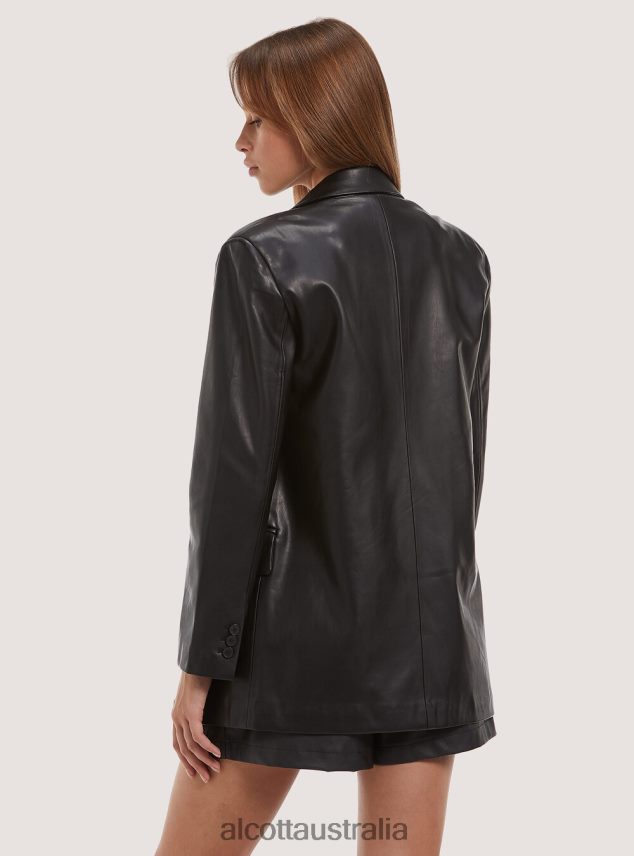 Oversize Leather-Effect Double-Breasted Blazer Women 2TH442312 BK1 BLACK Alcott Clothing
