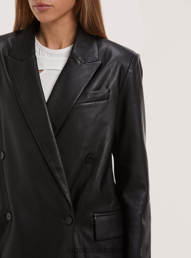 Oversize Leather-Effect Double-Breasted Blazer Women 2TH442312 BK1 BLACK Alcott Clothing