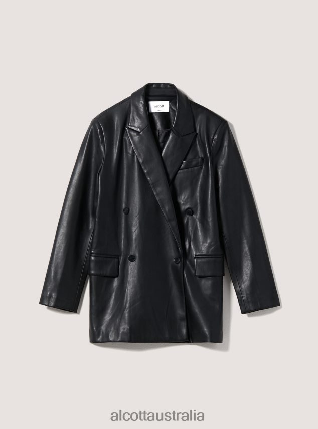 Oversize Leather-Effect Double-Breasted Blazer Women 2TH442312 BK1 BLACK Alcott Clothing