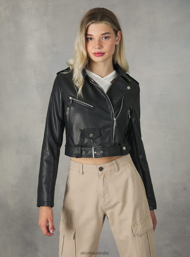 Leather-Effect Biker Jacket Women 2TH442453 BK1 BLACK Alcott Clothing