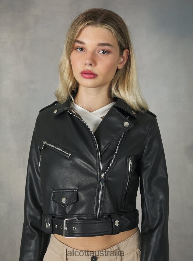 Leather-Effect Biker Jacket Women 2TH442453 BK1 BLACK Alcott Clothing
