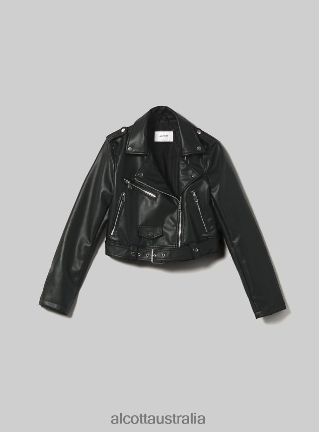 Leather-Effect Biker Jacket Women 2TH442453 BK1 BLACK Alcott Clothing