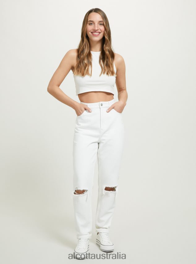 Mom Fit Jeans With Rips Women 2TH44251 D099 WHITE Alcott Clothing